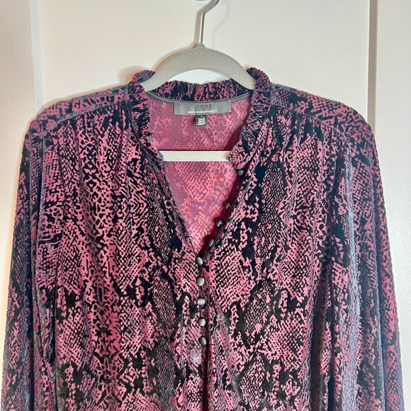 WHBM Snakeskin Print Velvet Burnout Button-Up Popover Drapey Flowy Top Sz Large - Picture 3 of 5